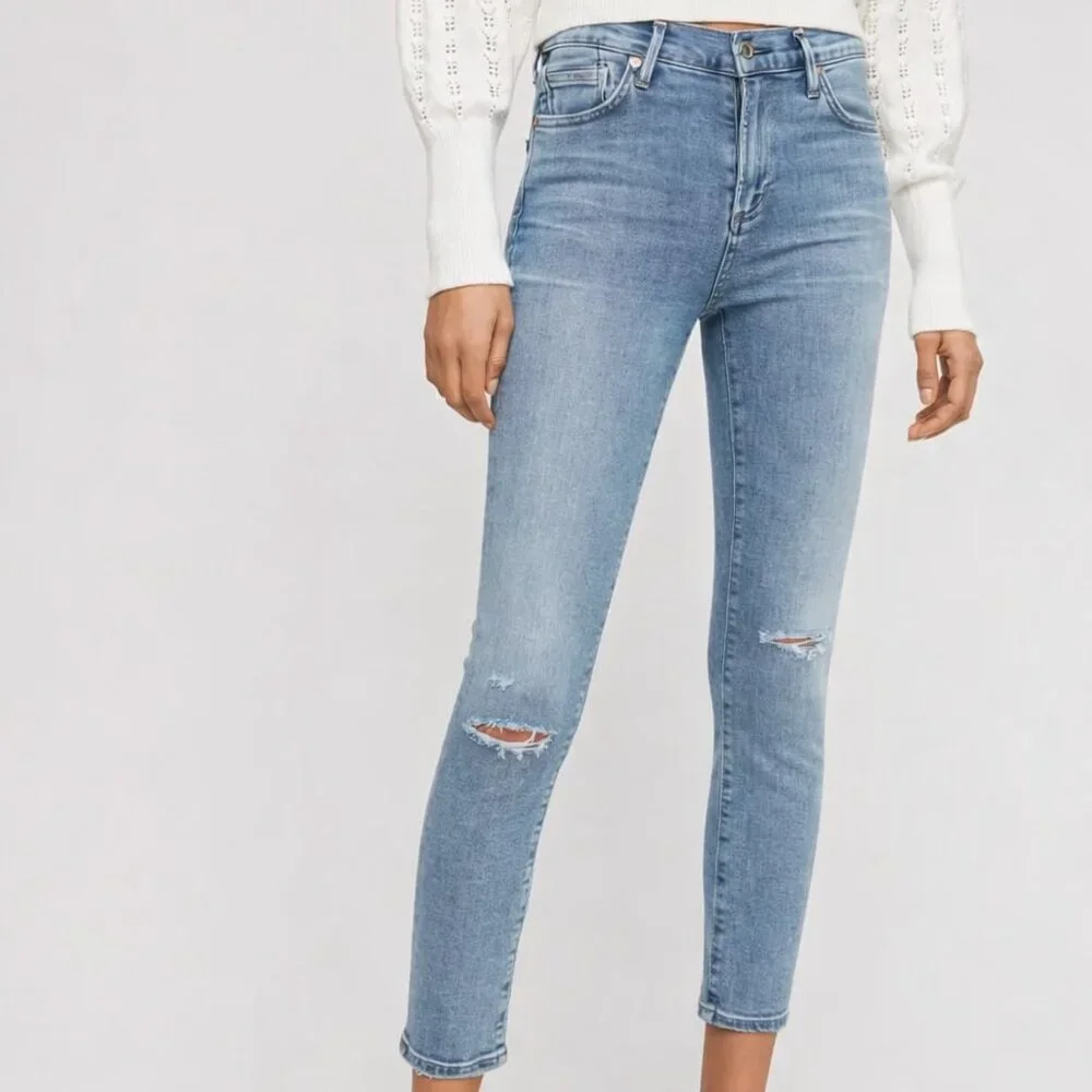 CITIZENS OF HUMANITY | Rocket Crop High Rise Skinny Distressed Denim Jeans - 32 - Picture 1 of 6